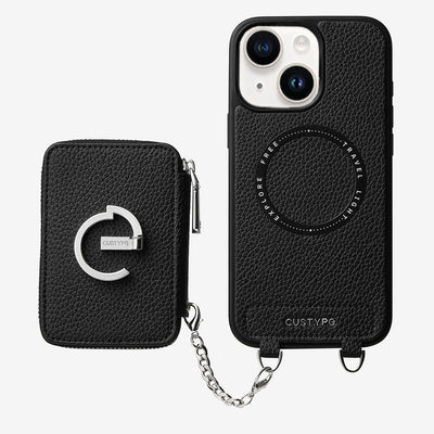 Silver Edge Kit- Magnetic Phone Case with Stand & Card Slots-Mobile Phone Cases-DETACHABLE WALLET & WIRELESS CHARGING-Black-iPhone 15 Plus-Custype