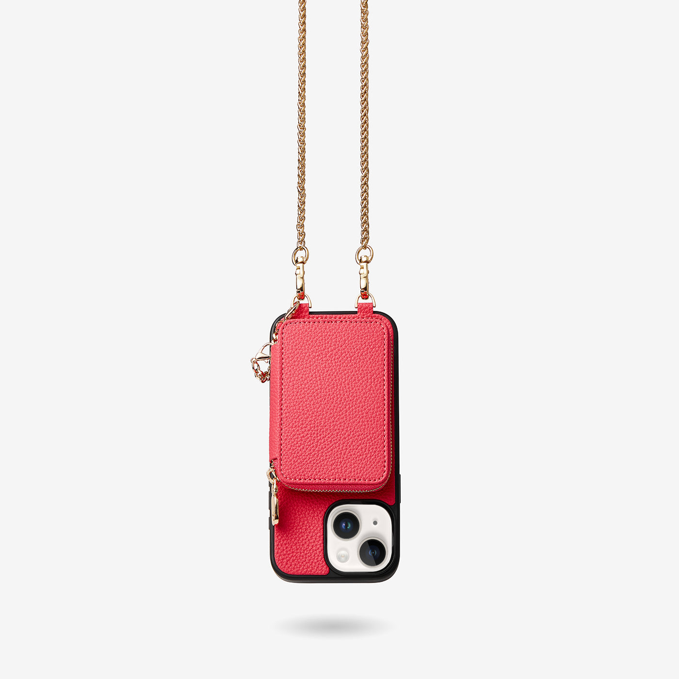 Slim Metal Chain- Removable Magnetic Phone Purse Case with Shoulder Strap-Mobile Phone Cases-DETACHABLE WALLET & PHONE POUCH-Peach Pink-iPhone 15 Plus-Custype