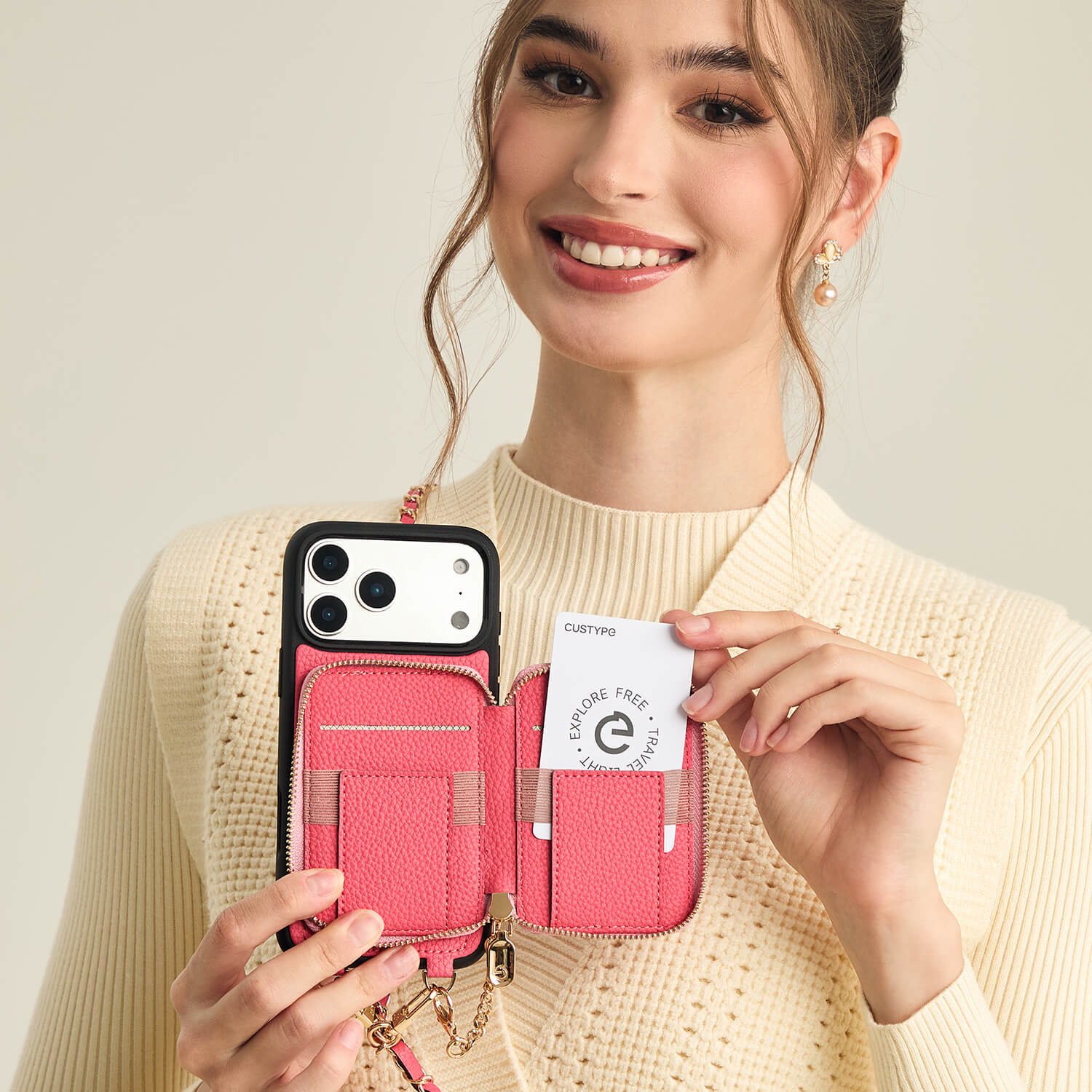 Allure Chain Series- Lanyard Magnetic Wallet Phone Case with Finger Holder