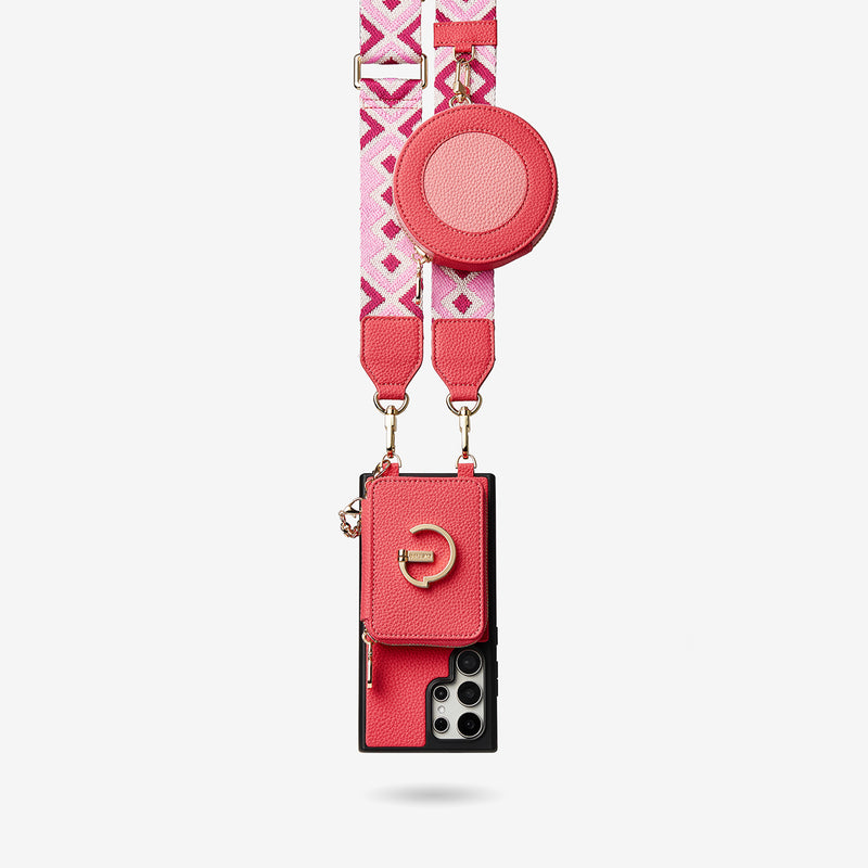 Original Design Set- Samsung Galaxy Webbing Crossbody Phone Case With Magnetic Wallet Round Pouch Set-Mobile Phone Cases-DETACHABLE WALLET & ROUND POUCH-Peach Pink-Samsung S25 Ultra-Custype
