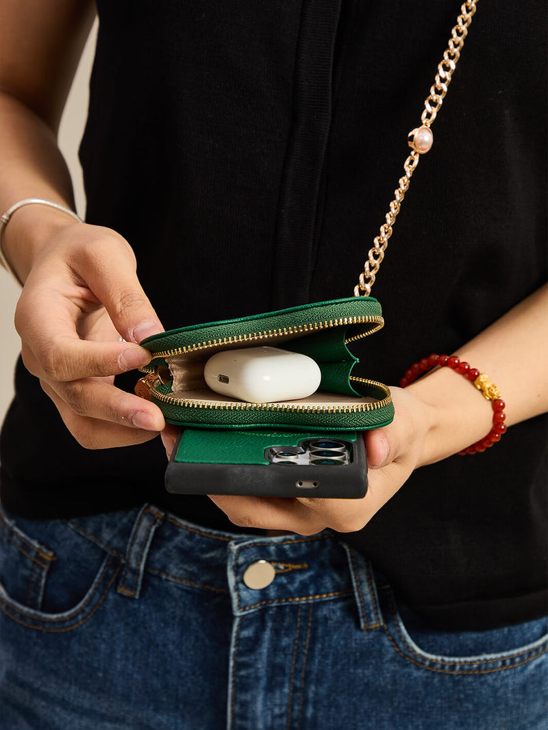 Heart Mate Kit- Samsung Galaxy Magnetic Wallet Case with Body Strap-Mobile Phone Cases-DETACHABLE WALLET & WIRELESS CHARGING-Green-Samsung S25 Ultra-Custype