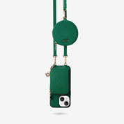 Green phone case with card holder and strap

