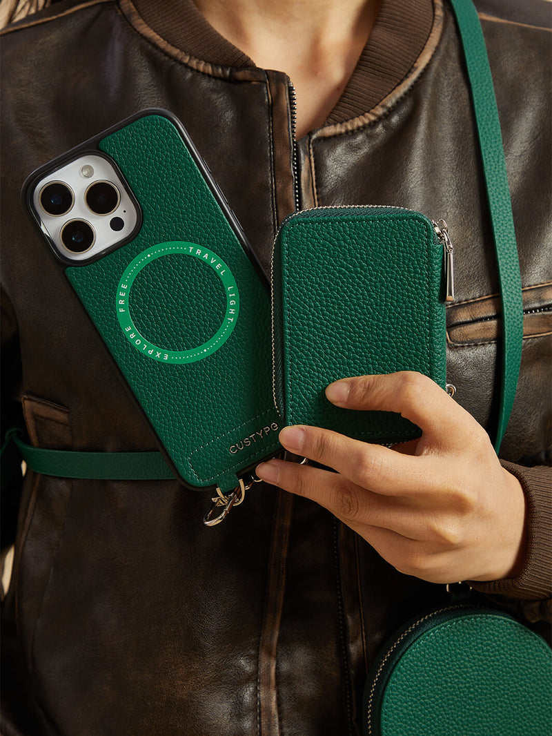 Lunar Silver Series- Premium Crossbody Magsafe Phone Case with Removable Wallet & Round Pouch-Mobile Phone Cases-DETACHABLE WALLET & ROUND POUCH-Black-iPhone 16 Pro Max-Custype