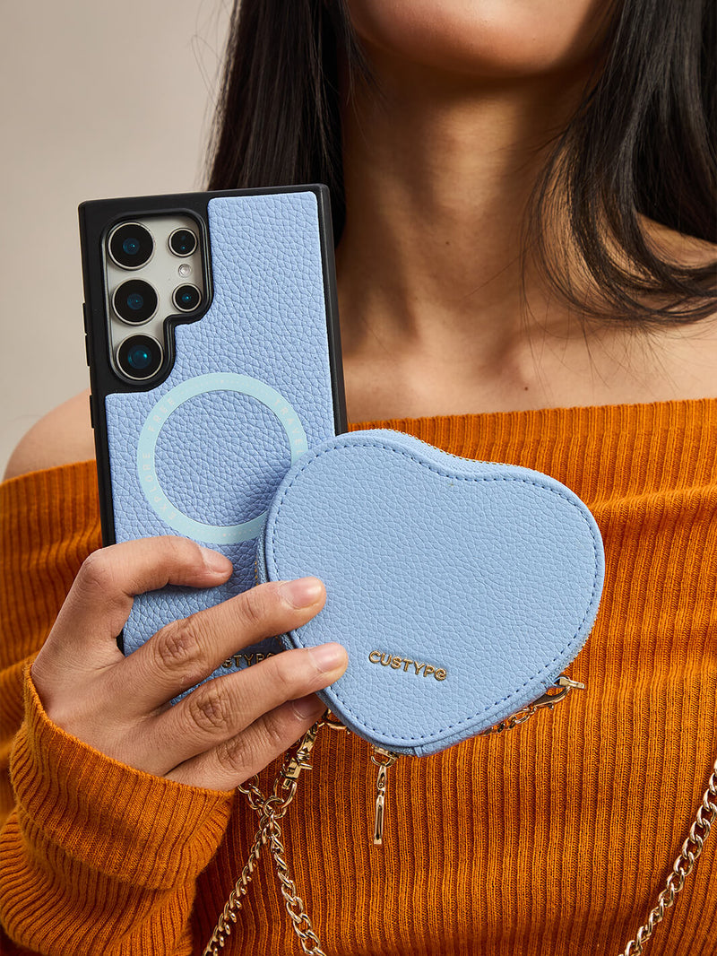 Heart Chain Kit- Samsung Galaxy Crossbody Case with removable Card Organizer-Mobile Phone Cases-DETACHABLE WALLET & WIRELESS CHARGING-Black-Samsung S25 Ultra-Custype