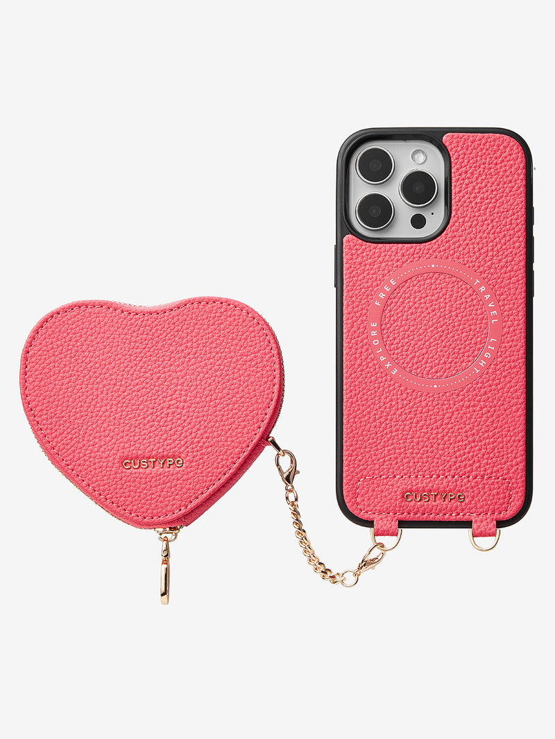 zipper heart pouch iphone wallet case leather iPhone 16 Pro Max
