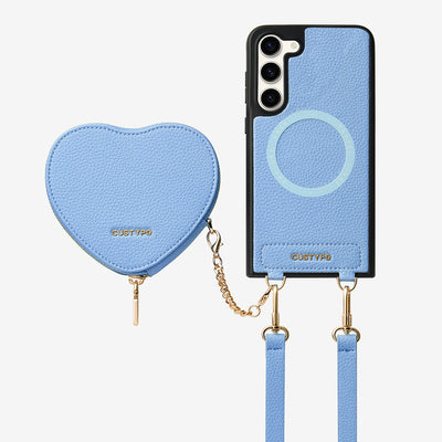 Heart Design Kit- Samsung Galaxy Detachable Wireless Charging Crossbody Wallet Phone Case Pouch Set