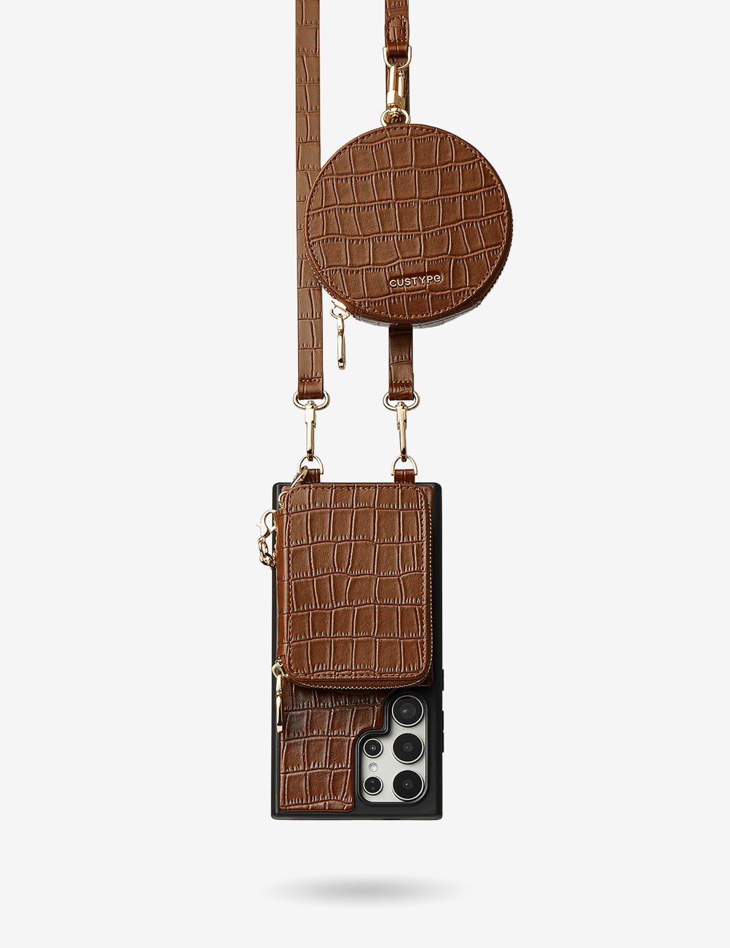 Crocodile Craft Set- Samsung Galaxy Strap Magsafe Compatible Phone Wallet Case with Circle Pouch-Mobile Phone Cases-DETACHABLE WALLET & ROUND POUCH-Green-Samsung S25 Ultra-Custype