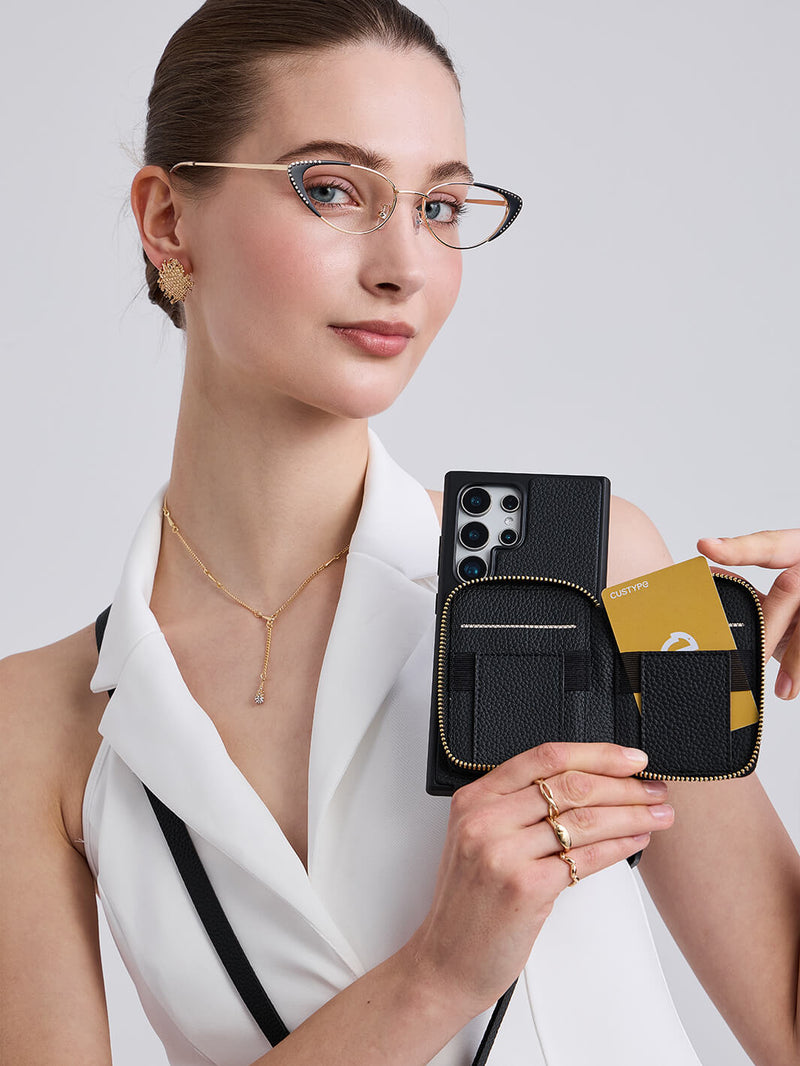 Unique Design Set- Samsung Galaxy Detachable Wireless Charging Crossbody Wallet Phone Case Round Pouch Set-Mobile Phone Cases-DETACHABLE WALLET & ROUND POUCH-Beige-Samsung S25 Ultra-Custype