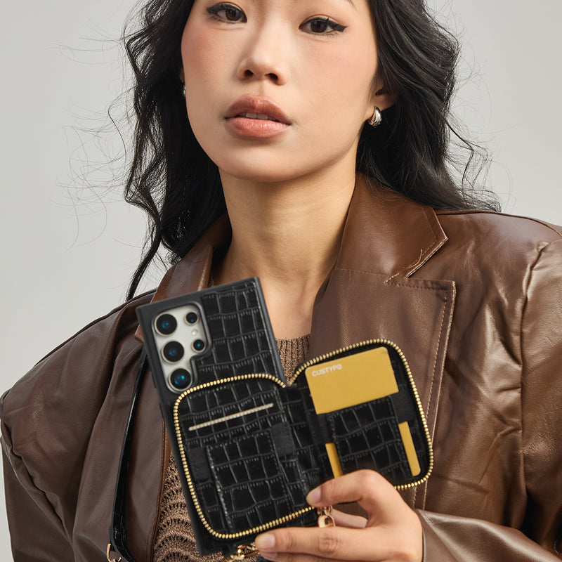 Crocodile Design Set- Samsung Galaxy Sling Grip Wallet Phone Case with Round Purse-Custype