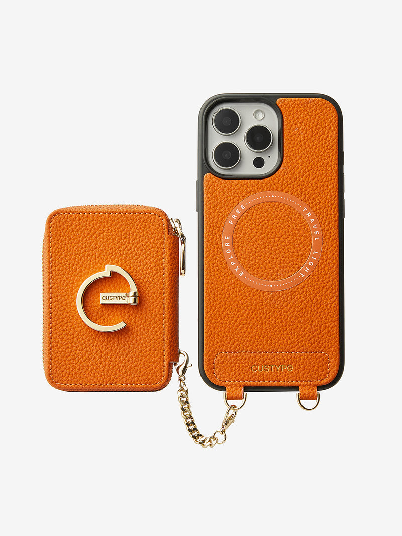 Orange phone case with card holder magsafe cover