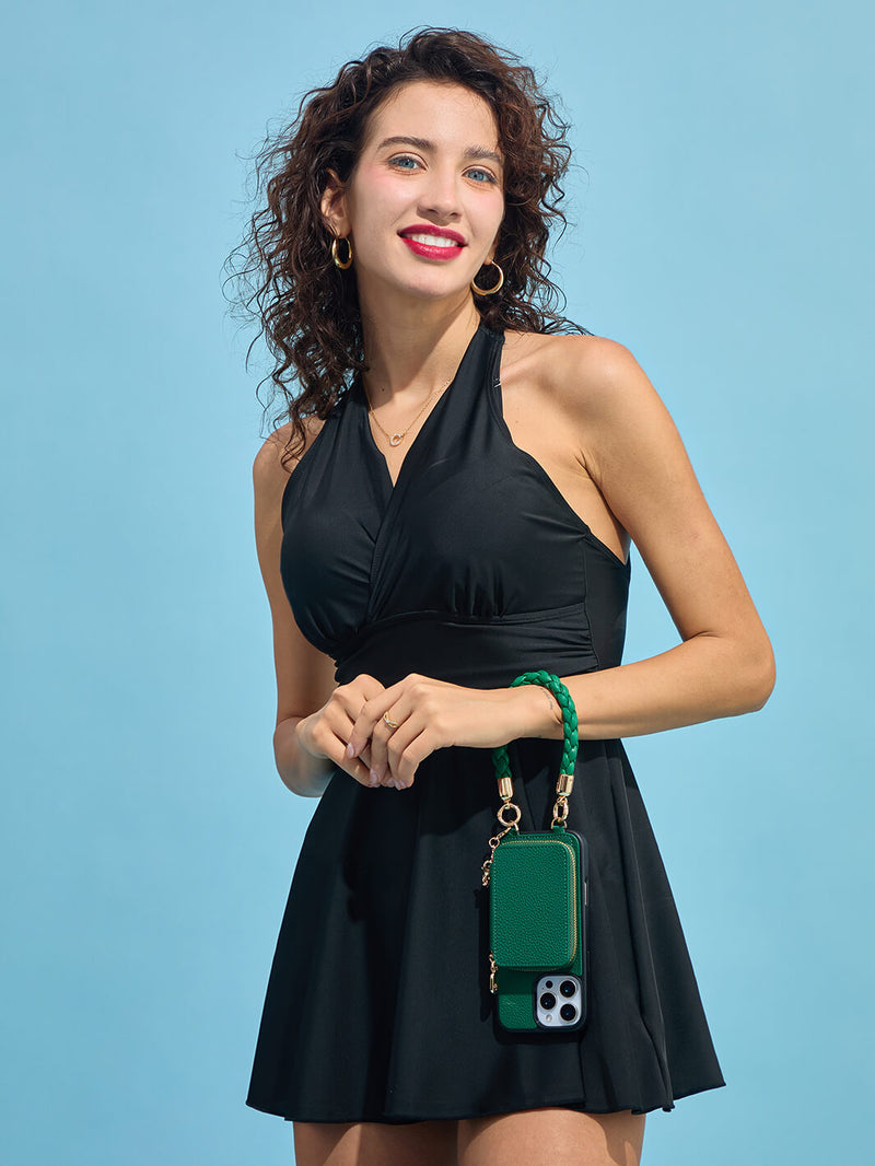 Green phone case with wristlet
