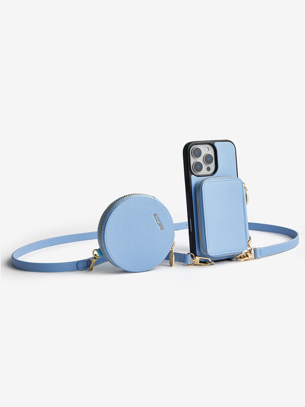 Unique Design Set- Detachable Wireless Charging Crossbody Wallet Phone Case Round Pouch Set-Mobile Phone Cases-DETACHABLE WALLET & ROUND POUCH-Blue-iPhone 16 Pro Max-Custype