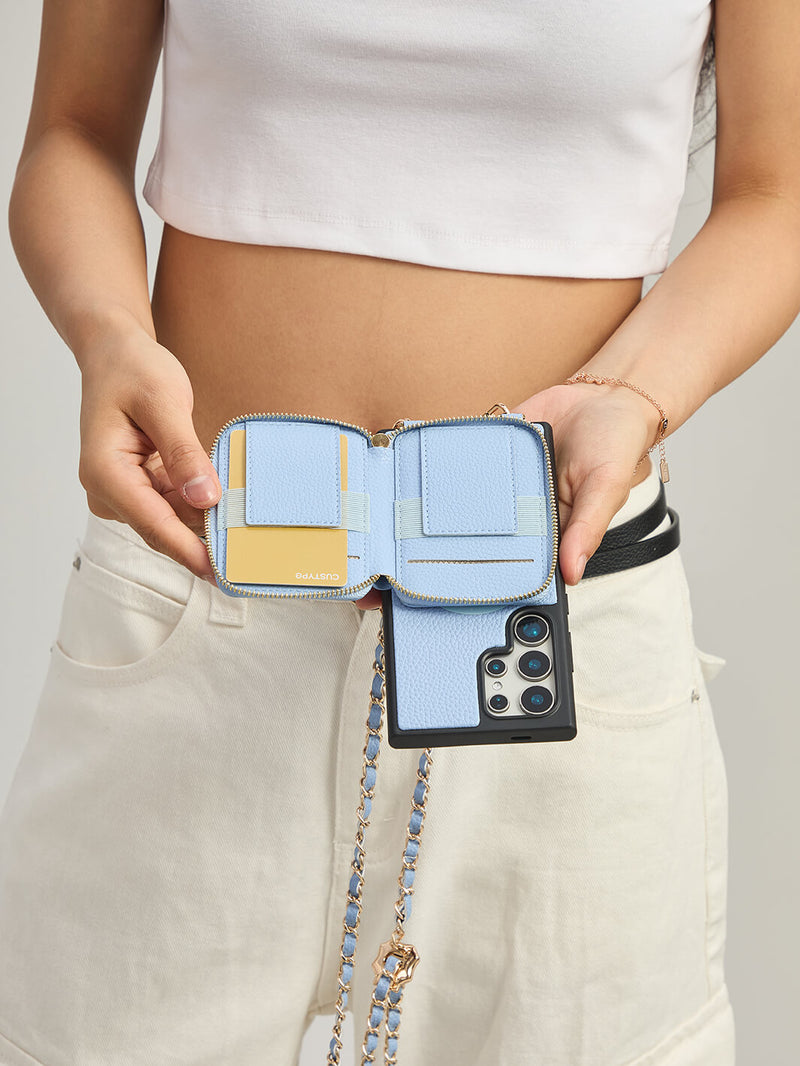 Allure Chain Series- Samsung Strap Wireless Charging Phone Case with Detachable Purse & Grip-Mobile Phone Cases-DETACHABLE WALLET & WIRELESS CHARGING-Beige-Samsung S25 Ultra-Custype