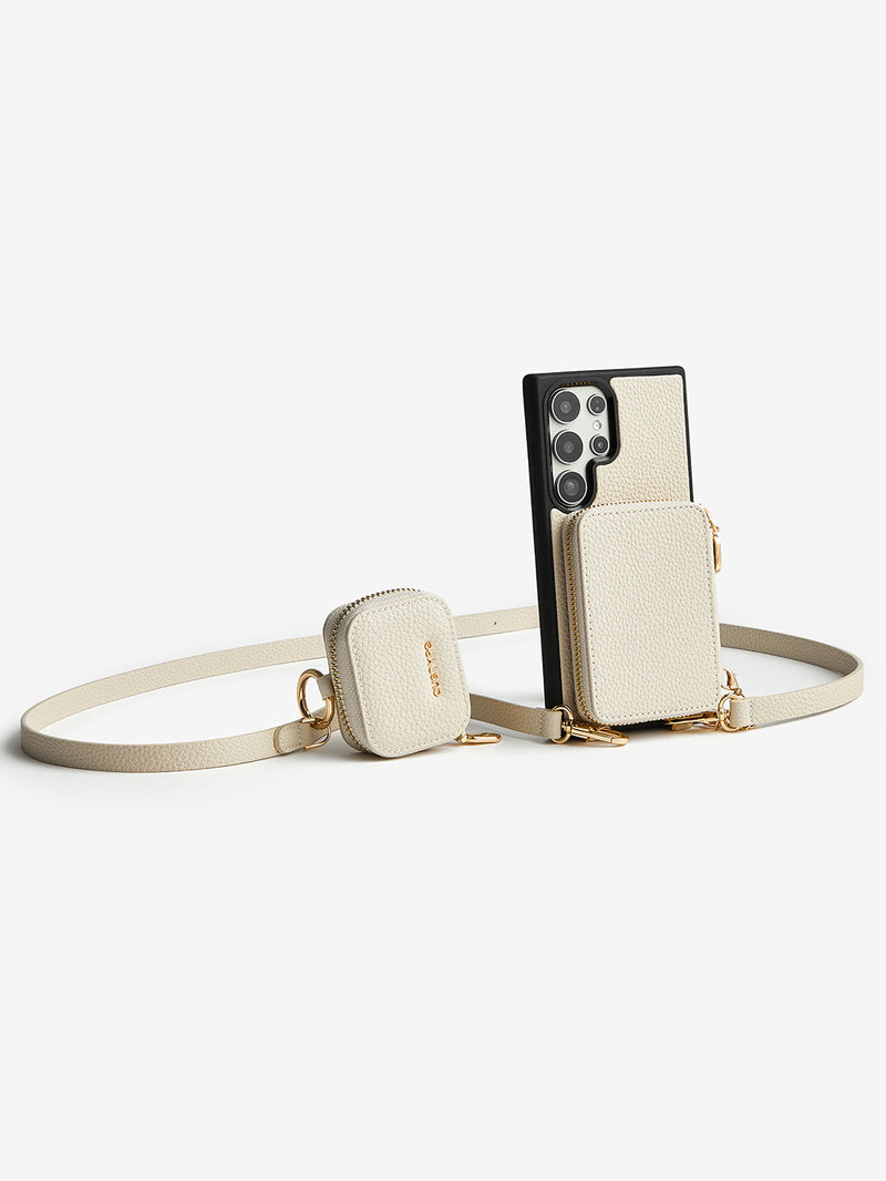 Unique Design Set- Samsung Galaxy Detachable Wireless Charging Phone Case AirPods Pouch Set-Mobile Phone Cases-DETACHABLE WALLET & PHONE POUCH-Beige-Samsung S24 Ultra-Custype