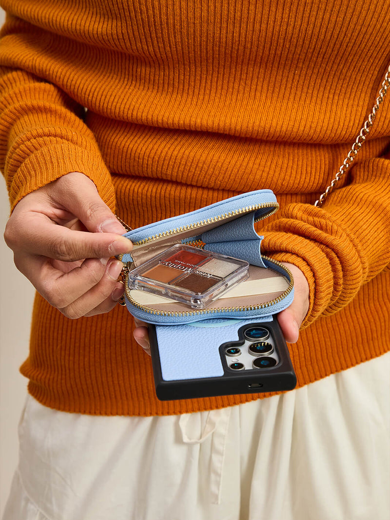 Heart Chain Kit- Samsung Galaxy Crossbody Case with removable Card Organizer-Mobile Phone Cases-DETACHABLE WALLET & WIRELESS CHARGING-Black-Samsung S25 Ultra-Custype