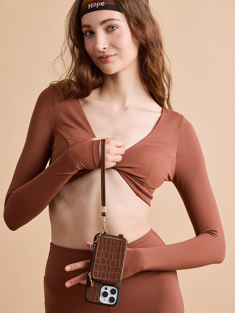 Crocodile Craft Set- Detachable Wireless Charging Crossbody Wallet Phone Case Round Pouch Set-Mobile Phone Cases-DETACHABLE WALLET & ROUND POUCH-Green-iPhone 16 Pro Max-Custype