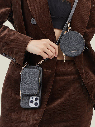 Unique Design Set- Detachable Wireless Charging Crossbody Wallet Phone Case Round Pouch Set-Mobile Phone Cases-DETACHABLE WALLET & ROUND POUCH-Custype