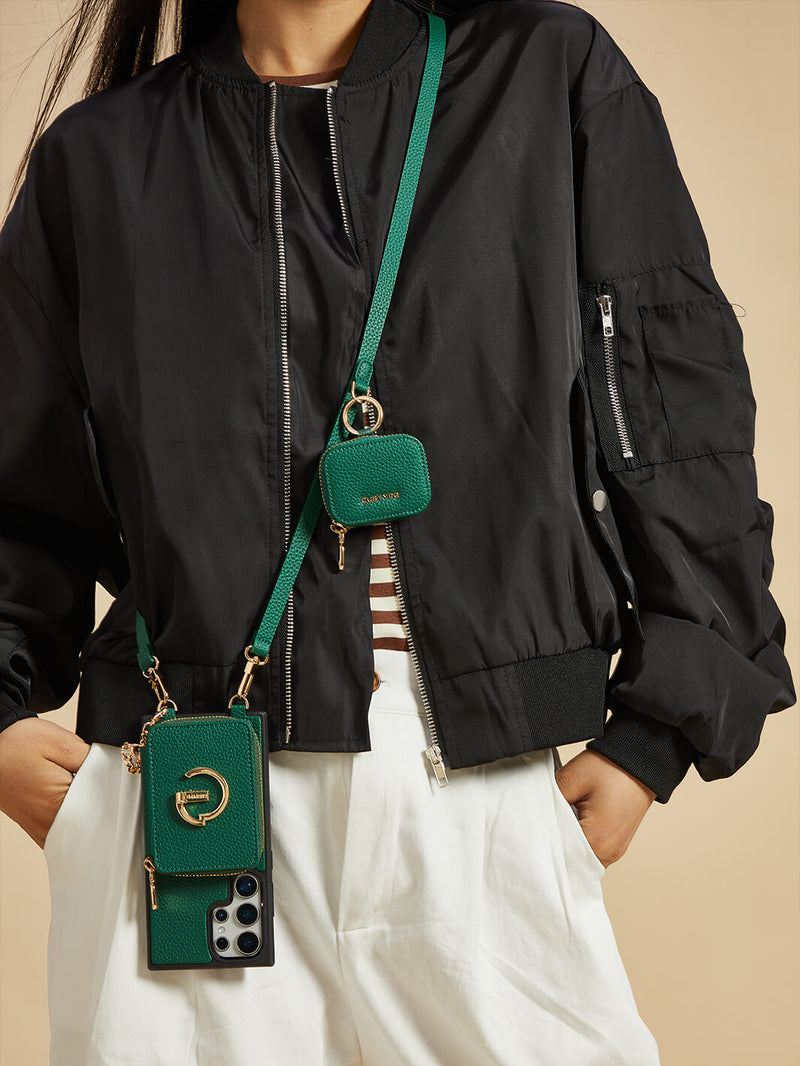 Original Design Set- Samsung Galaxy Wireless Charging Phone Case With AirPods Holder Set-Mobile Phone Cases-DETACHABLE WALLET & ROUND POUCH-Blue-Samsung S25 Ultra-Custype