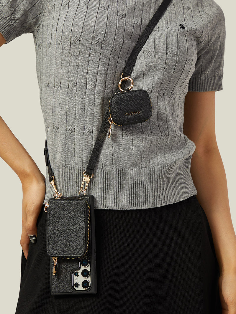 Unique Design Set- Samsung Galaxy Detachable Wireless Charging Phone Case AirPods Pouch Set-Mobile Phone Cases-DETACHABLE WALLET & PHONE POUCH-Beige-Samsung S25 Ultra-Custype