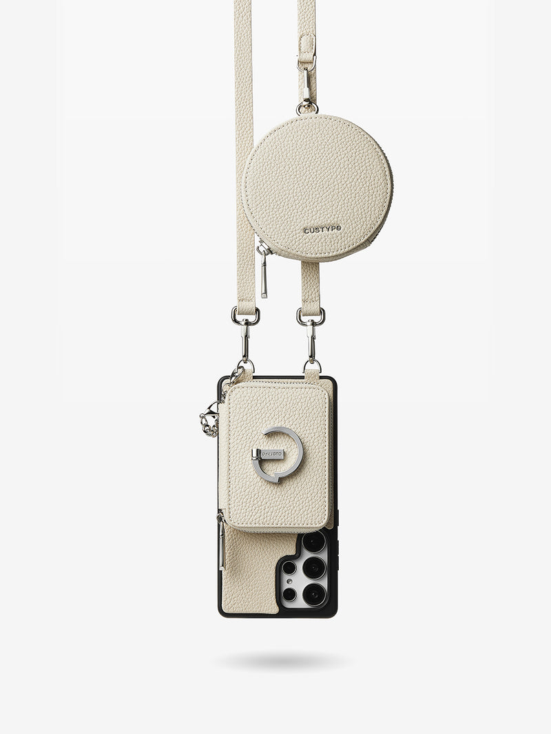 Silver Edge Kit- Samsung Galaxy Strap Magnetic Wallet Phone Case with Round Purse & Kickstand-Mobile Phone Cases-DETACHABLE WALLET & ROUND POUCH-Black-Samsung S25 Ultra-Custype