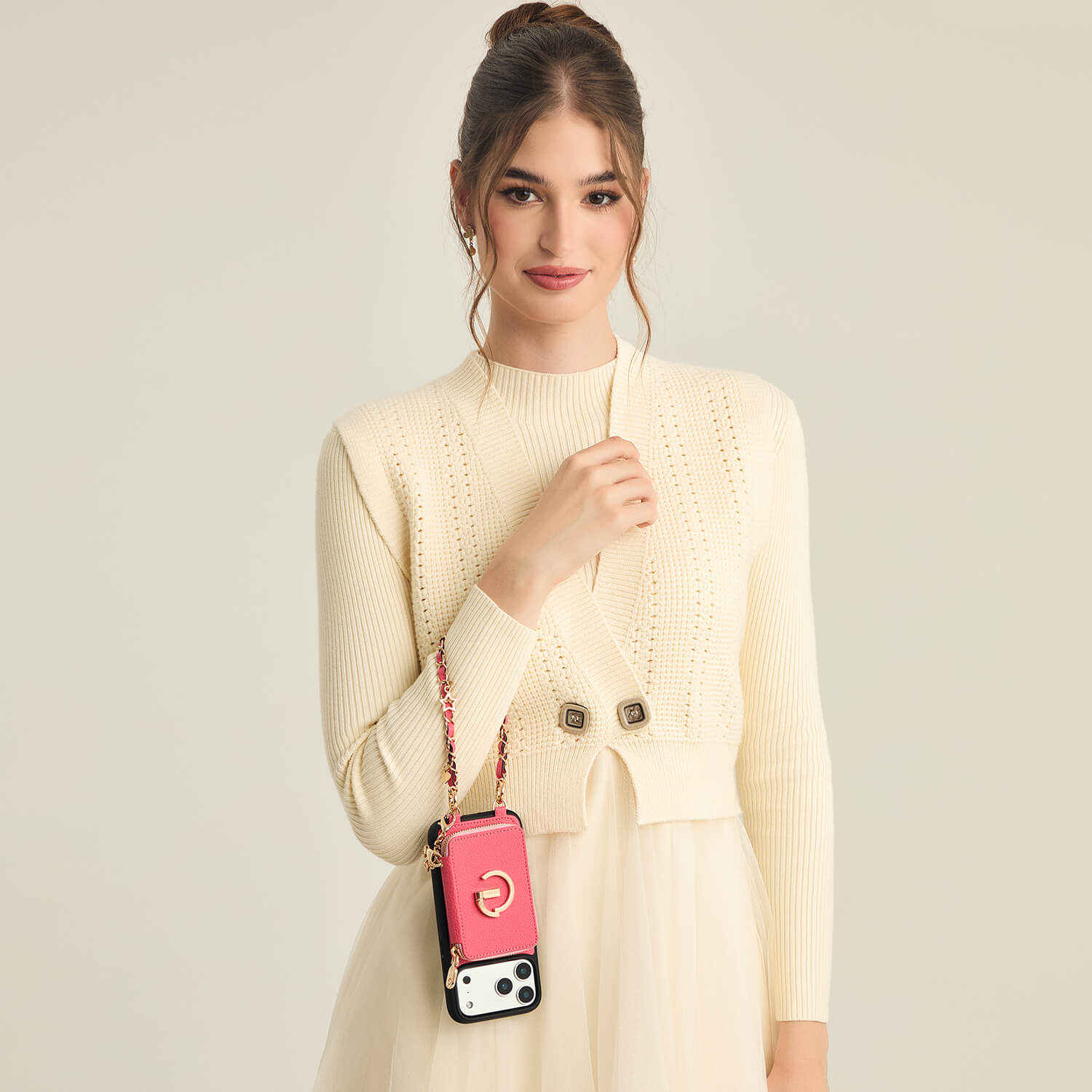 Allure Chain Series- Lanyard Magnetic Wallet Phone Case with Finger Holder