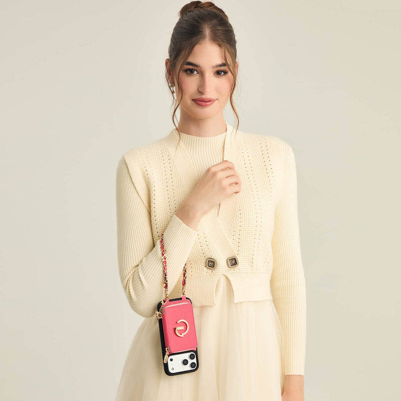 Allure Chain Series- Lanyard Magnetic Wallet Phone Case with Finger Holder