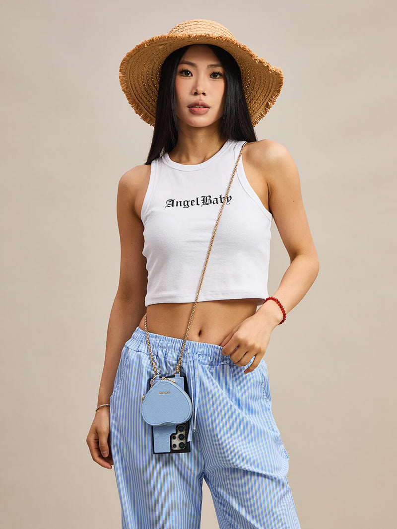 Heart Twist Chain- Samsung Galaxy Magnetic Phone Case with Card Slots & Shoulder Strap-Mobile Phone Cases-DETACHABLE WALLET & WIRELESS CHARGING-Peach Pink-Samsung S25 Ultra-Custype