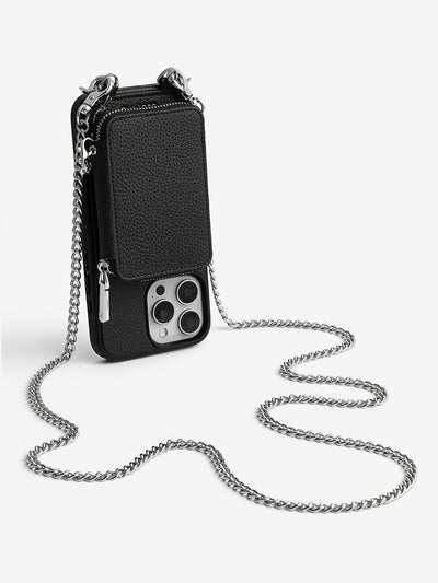 Silver Luster Kit- Protective MagSafe Phone Case with Attachable Wallet & Crossbody Chain-Mobile Phone Cases-DETACHABLE WALLET & PHONE POUCH-Black-iPhone 16 Pro Max-Custype