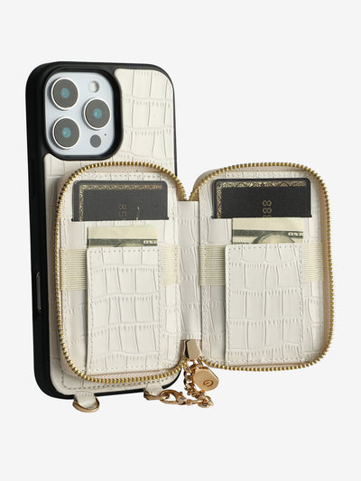 Crocodile Craft Set- Detachable Wireless Charging Crossbody Wallet Phone Case Round Pouch Set