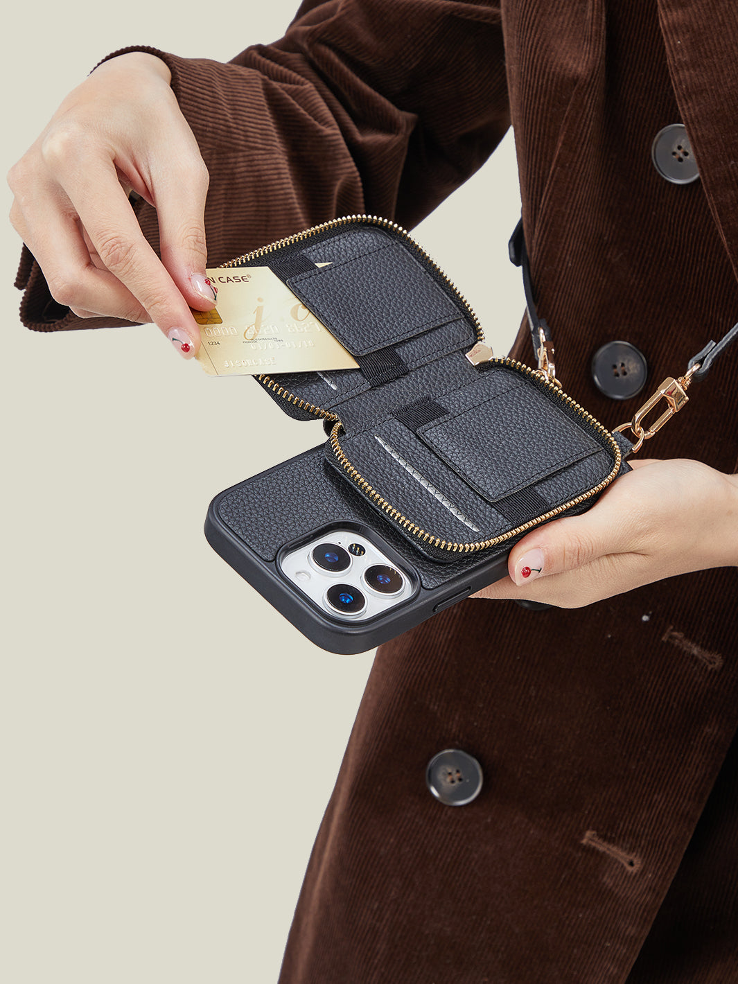 Unique Design Set- Detachable Wireless Charging Crossbody Wallet Phone Case Round Pouch Set