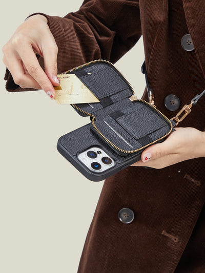 Unique Design Set- Detachable Wireless Charging Crossbody Wallet Phone Case Round Pouch Set-Mobile Phone Cases-DETACHABLE WALLET & ROUND POUCH-Custype