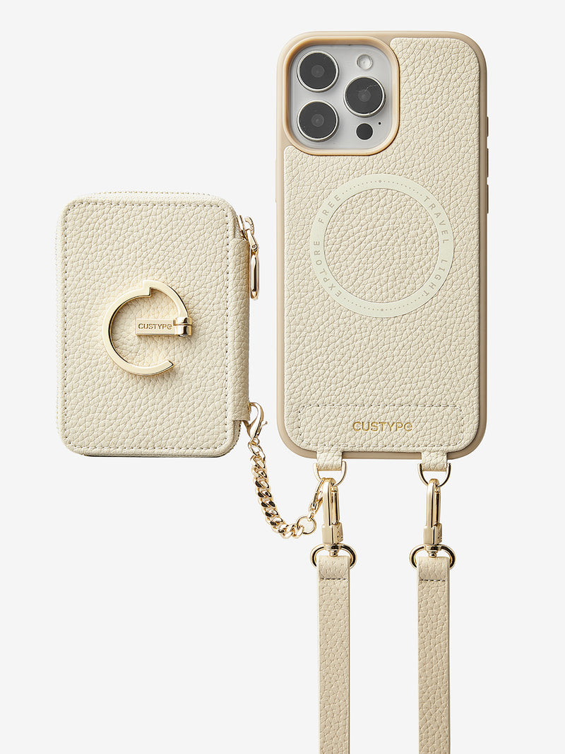 Beige Crossbody Leather Case for iPhone 16 pro