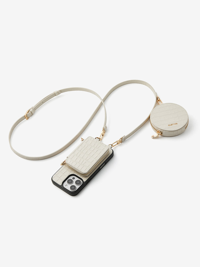 Crocodile Craft Set- Detachable Wireless Charging Crossbody Wallet Phone Case Round Pouch Set-Mobile Phone Cases-DETACHABLE WALLET & ROUND POUCH-Green-iPhone 16 Pro Max-Custype