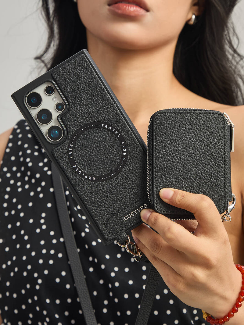 Lunar Silver Series- Samsung Galaxy Crossbody Phone Case with Card Holder & Round Pouch-Mobile Phone Cases-DETACHABLE WALLET & ROUND POUCH-Beige-Samsung S25 Ultra-Custype