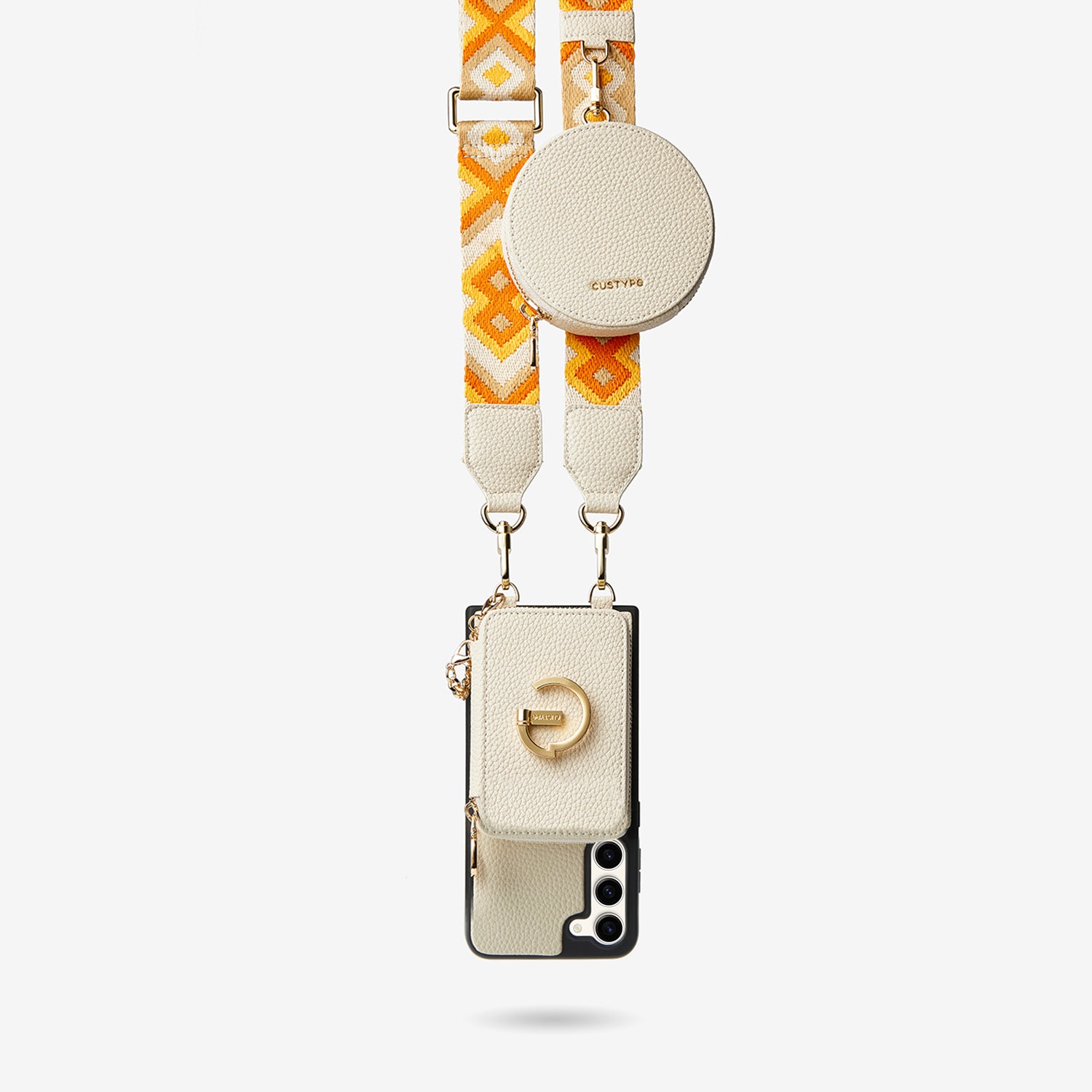 Original Design Set- Samsung Galaxy Webbing Crossbody Phone Case With Magnetic Wallet Round Pouch Set-Mobile Phone Cases-DETACHABLE WALLET & ROUND POUCH-Beige-Samsung S25 Plus-Custype