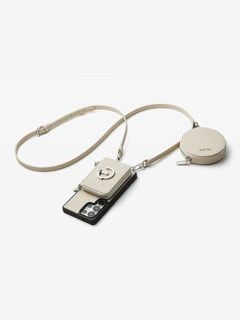 Silver Edge Kit- Samsung Galaxy Strap Magnetic Wallet Phone Case with Round Purse & Kickstand-Mobile Phone Cases-DETACHABLE WALLET & ROUND POUCH-Black-Samsung S25 Ultra-Custype