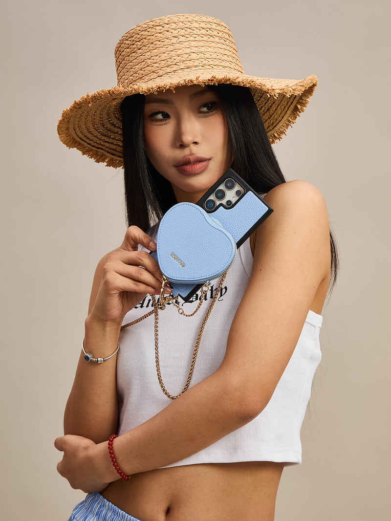 Heart Twist Chain- Samsung Galaxy Magnetic Phone Case with Card Slots & Shoulder Strap-Mobile Phone Cases-DETACHABLE WALLET & WIRELESS CHARGING-Peach Pink-Samsung S25 Ultra-Custype