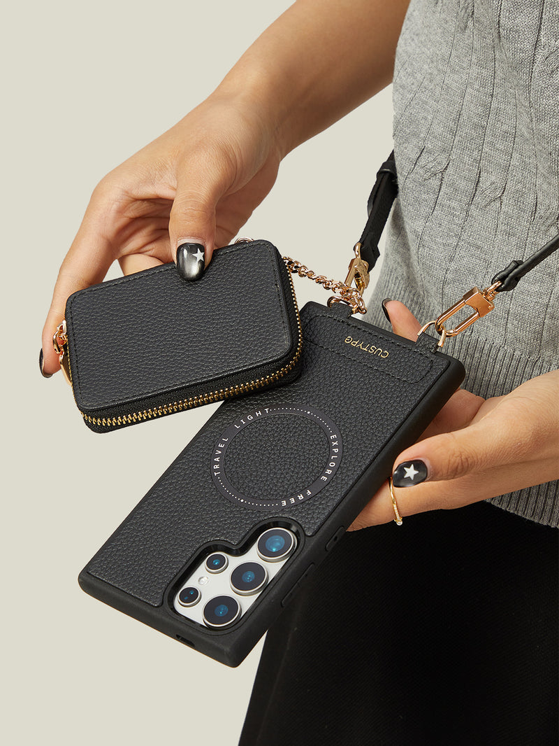 Unique Design Set- Samsung Galaxy Detachable Wireless Charging Phone Case AirPods Pouch Set-Mobile Phone Cases-DETACHABLE WALLET & PHONE POUCH-Beige-Samsung S25 Ultra-Custype