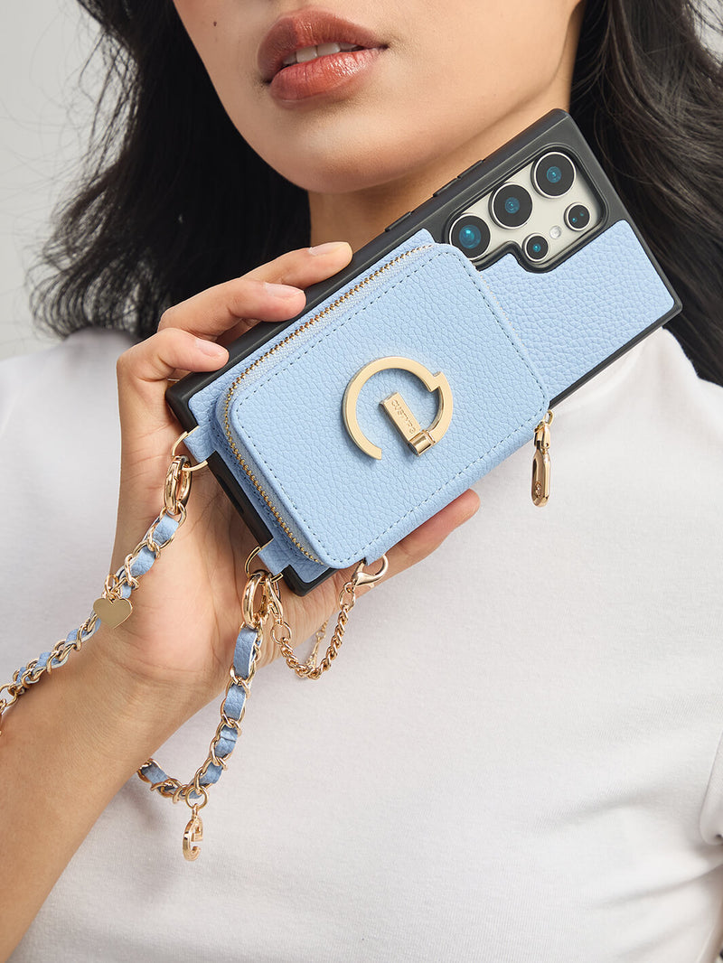 Allure Chain Series- Samsung Wristlet Magnetic Wallet Phone Case with Stand-Mobile Phone Cases-WRISTBAND & PHONE POUCH-Black-Samsung S25 Ultra-Custype