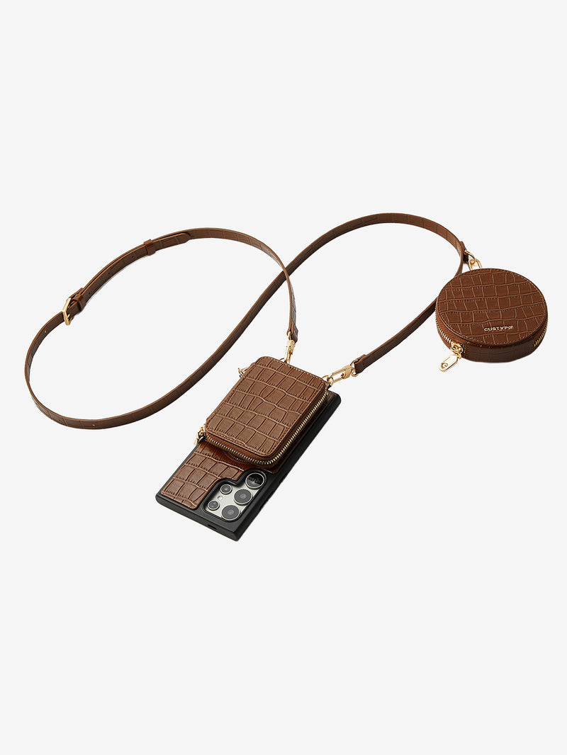 Crocodile Craft Set- Samsung Galaxy Strap Magsafe Compatible Phone Wallet Case with Circle Pouch-Mobile Phone Cases-DETACHABLE WALLET & ROUND POUCH-Green-Samsung S25 Ultra-Custype