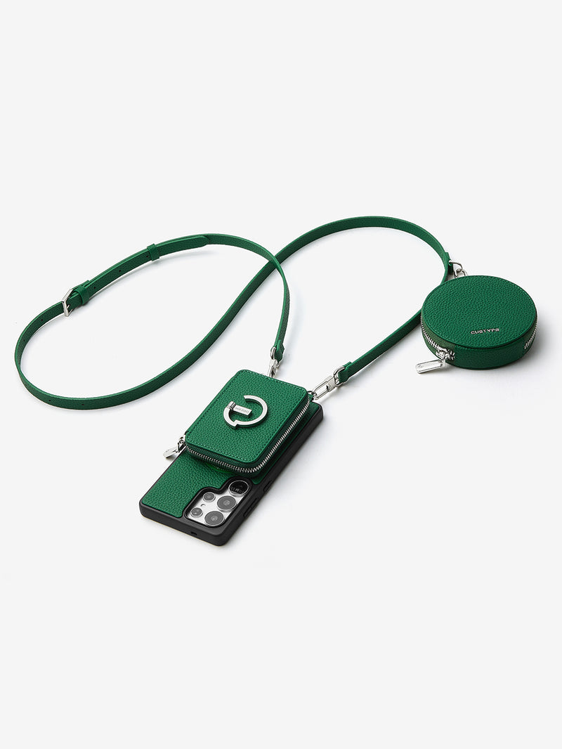 Silver Edge Kit- Samsung Galaxy Strap Magnetic Wallet Phone Case with Round Purse & Kickstand-Mobile Phone Cases-DETACHABLE WALLET & ROUND POUCH-Black-Samsung S25 Ultra-Custype