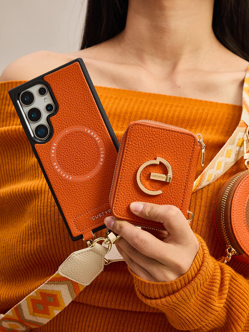 Original Design Set- Samsung Galaxy Webbing Crossbody Phone Case With Magnetic Wallet Round Pouch Set-Mobile Phone Cases-DETACHABLE WALLET & ROUND POUCH-Green-Samsung S25 Ultra-Custype