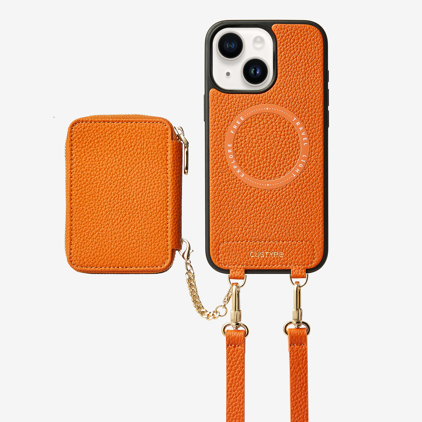 Unique Design Set- Detachable Wireless Charging Crossbody Wallet Phone Case Set-Mobile Phone Cases-DETACHABLE WALLET & PHONE POUCH-Orange-iPhone 15 Plus-Custype