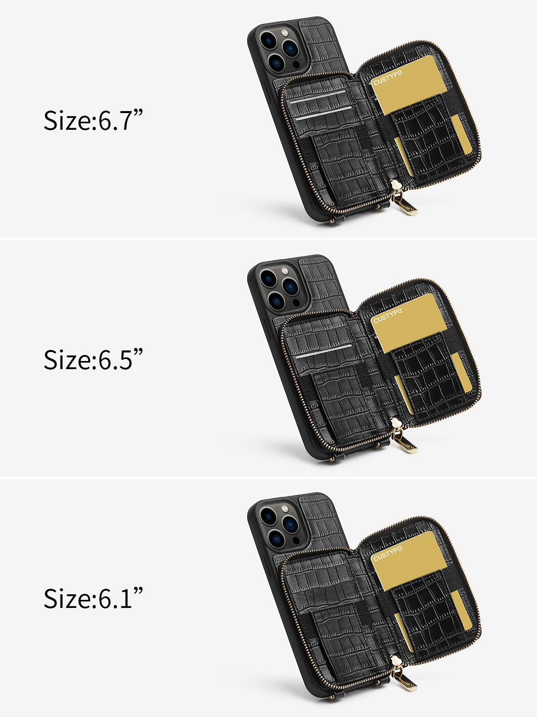 Crocodile Phone Case Round Pouch Set-black 14 pro