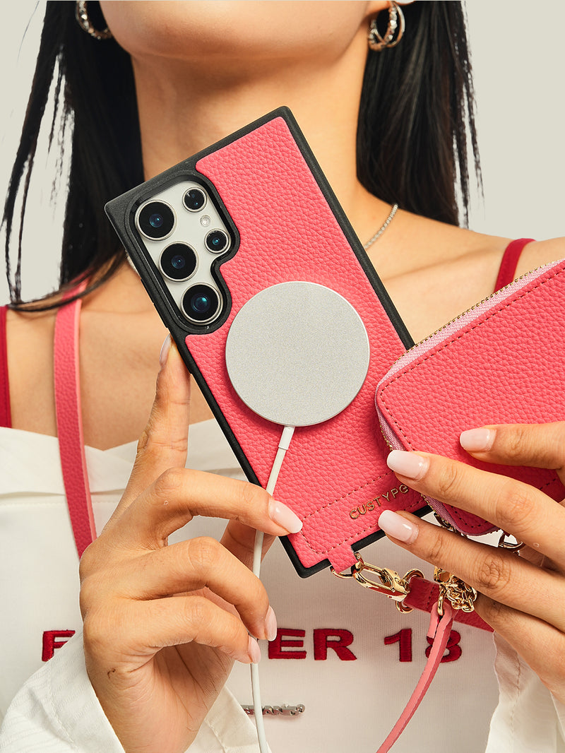 Unique Design Set- Samsung Galaxy Detachable Wireless Charging Crossbody Wallet Phone Case Round Pouch Set-Mobile Phone Cases-DETACHABLE WALLET & ROUND POUCH-Beige-Samsung S24 Ultra-Custype