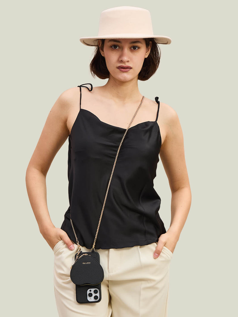 Heart Twist Chain- Crossbody Magsafe Compatible Phone Cases with Coin Purse-Mobile Phone Cases-DETACHABLE WALLET & WIRELESS CHARGING-Black-iPhone 16 Pro Max-Custype