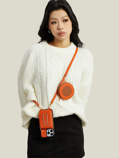 Unique Design Set- Detachable Crossbody Phone Case With Magsafe Wallet Round Pouch Set