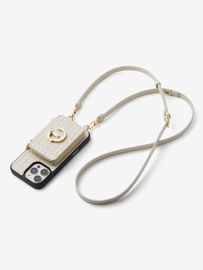 Crocodile Design Set- Detachable Wireless Charging Crossbody E-stand Wallet Phone Case Set-Mobile Phone Cases-DETACHABLE WALLET & WIRELESS CHARGING-White-iPhone 16 Pro Max-Custype