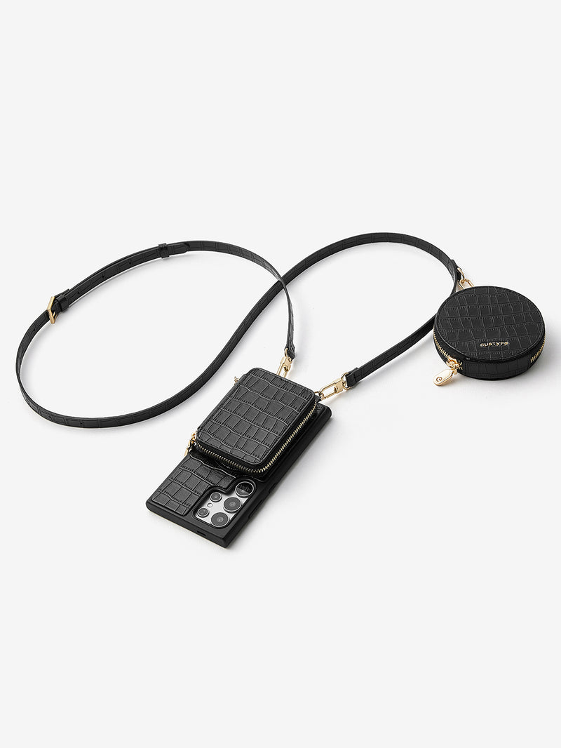 Crocodile Craft Set- Samsung Galaxy Strap Magsafe Compatible Phone Wallet Case with Circle Pouch-Mobile Phone Cases-DETACHABLE WALLET & ROUND POUCH-Green-Samsung S25 Ultra-Custype