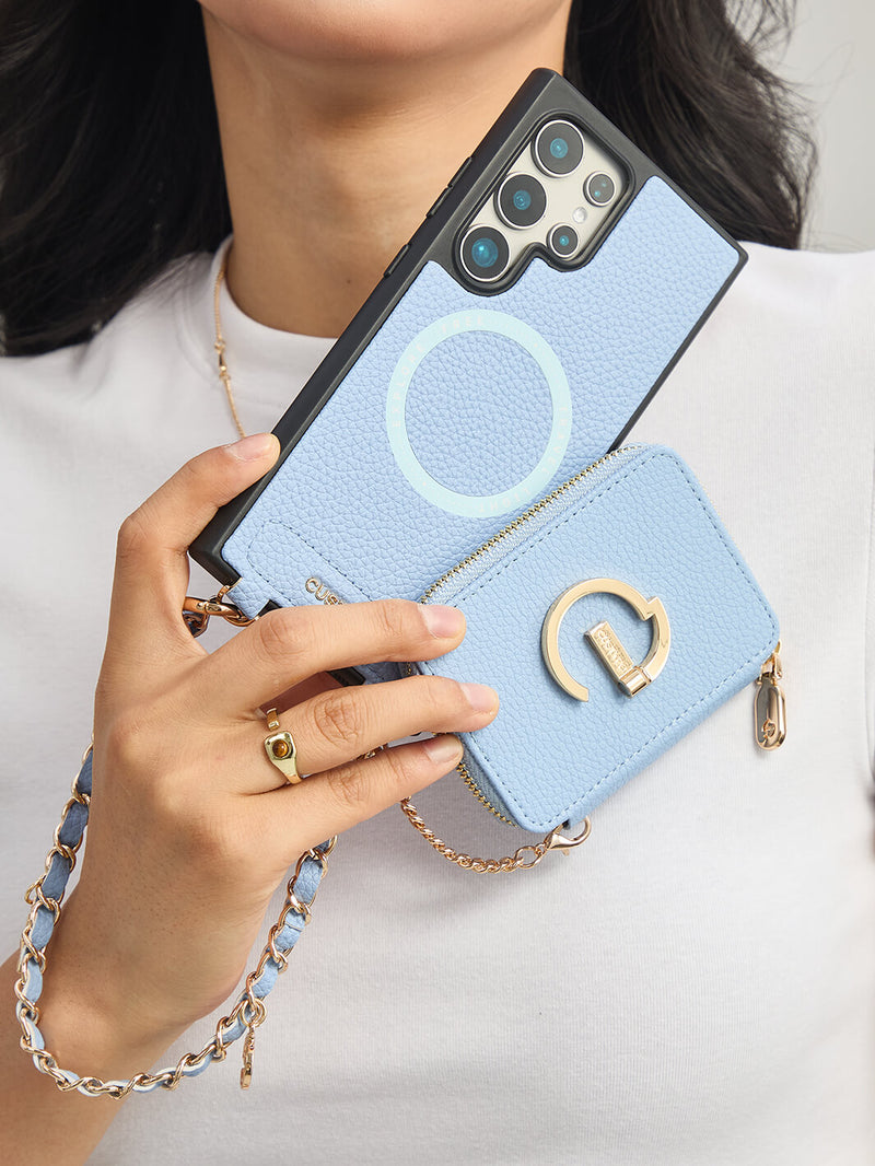 Allure Chain Series- Samsung Wristlet Magnetic Wallet Phone Case with Stand-Mobile Phone Cases-WRISTBAND & PHONE POUCH-Black-Samsung S25 Ultra-Custype